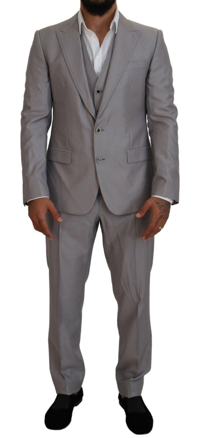 Dolce & Gabbana Silver Wool Silk 3 Piece Slim Fit Suit - Ellie Belle