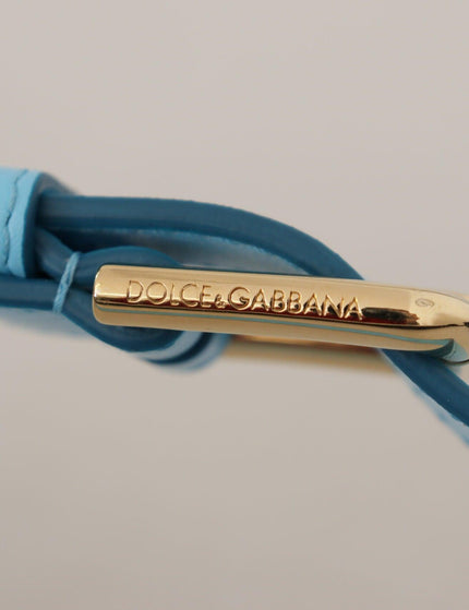 Dolce & Gabbana Sky Blue Leather Gold Tone Metal Logo Buckle Belt - Ellie Belle