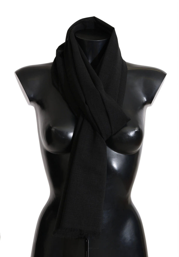 Dolce & Gabbana Solid Black Wool Blend Shawl Wrap 70cm X 200cm Scarf - Ellie Belle