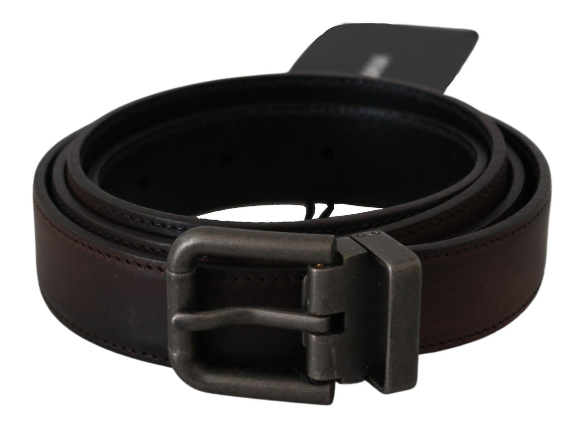 Dolce & Gabbana Solid Brown Leather Gray Buckle Belt - Ellie Belle