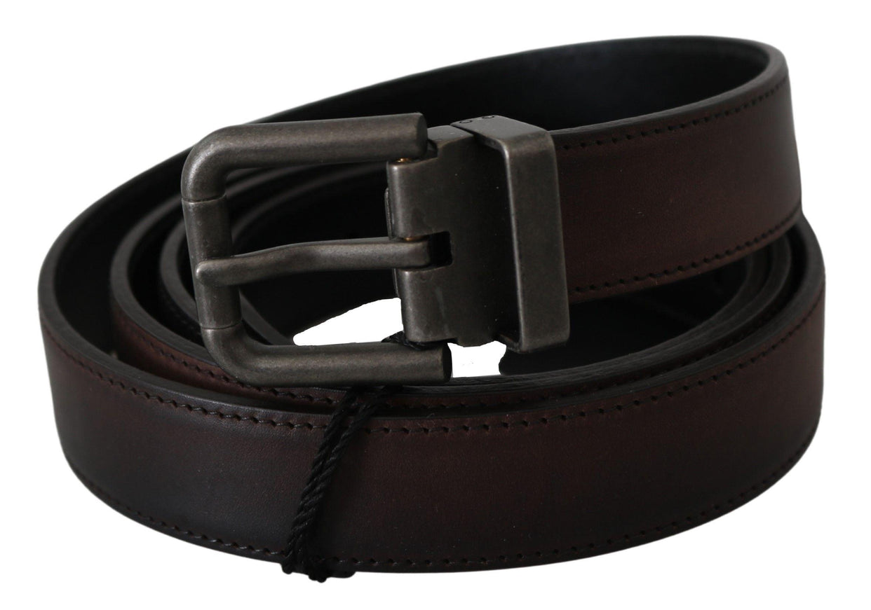 Dolce & Gabbana Solid Brown Leather Gray Buckle Belt - Ellie Belle