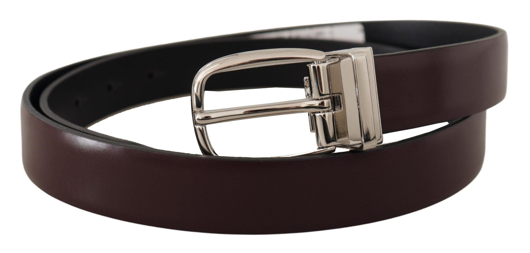 Dolce & Gabbana Solid Brown Leather Silver Metal Belt - Ellie Belle