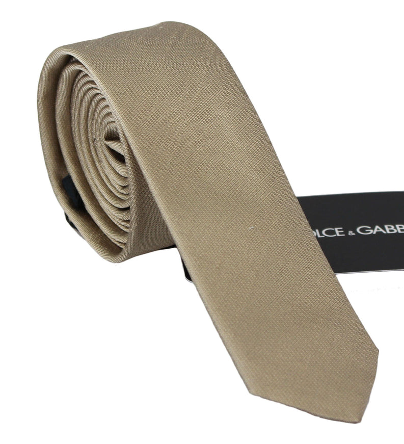 Dolce & Gabbana Solid Light Brown 100% Silk Classic Wide Necktie Tie - Ellie Belle