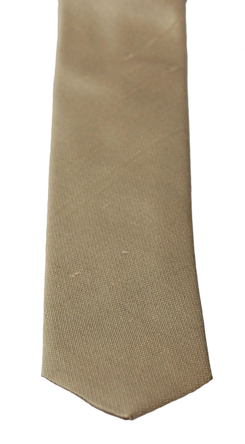 Dolce & Gabbana Solid Light Brown 100% Silk Classic Wide Necktie Tie - Ellie Belle