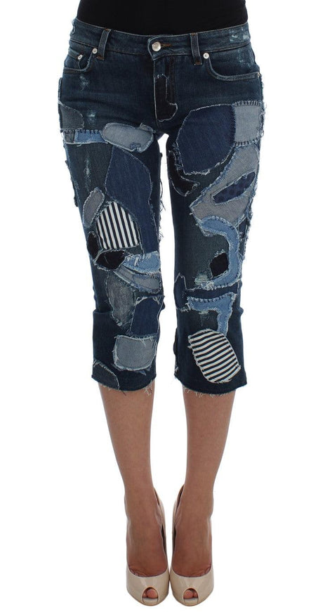 Dolce & Gabbana Stretch Blue Patchwork Jeans Shorts