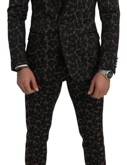 Dolce & Gabbana Suit Black Floral 3 Piece Slim Tuxedo - Ellie Belle