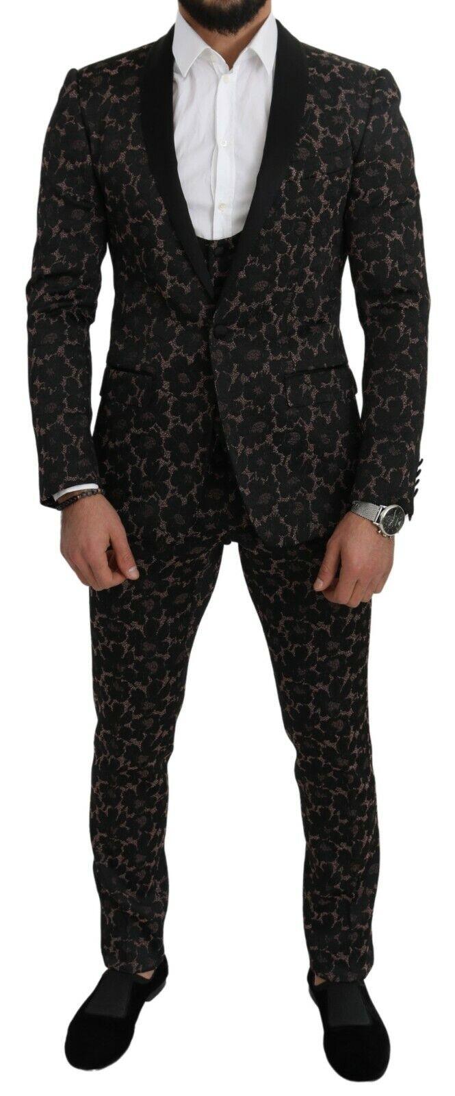 Dolce & Gabbana Suit Black Floral 3 Piece Slim Tuxedo - Ellie Belle