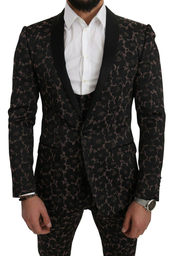 Dolce & Gabbana Suit Black Floral 3 Piece Slim Tuxedo - Ellie Belle