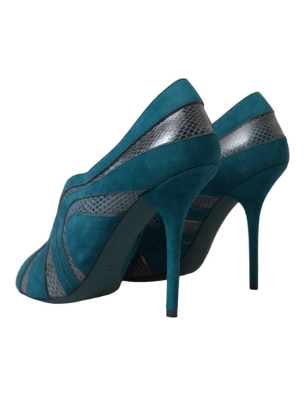 Dolce & Gabbana Teal Suede Leather Peep Toe Heels Pumps Shoes - Ellie Belle
