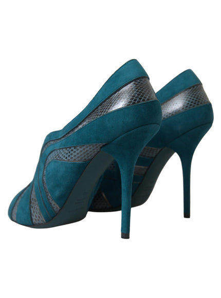 Dolce & Gabbana Teal Suede Leather Peep Toe Heels Pumps Shoes - Ellie Belle