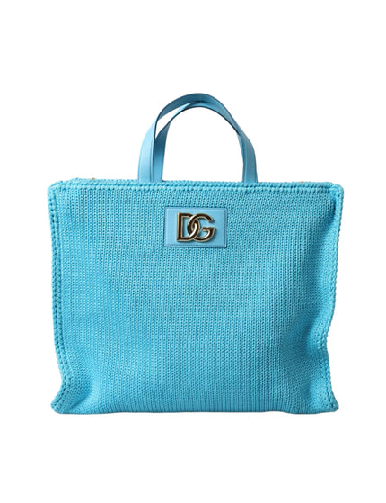 Dolce & Gabbana Turquoise Cotton Shoulder Strap Top Handle Tote Bag - Ellie Belle