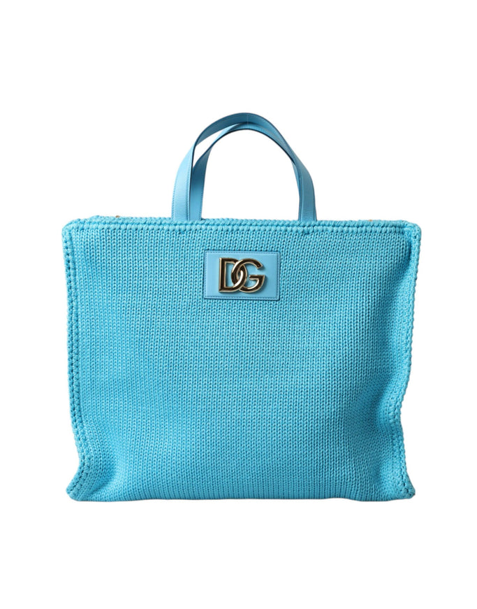 Dolce & Gabbana Turquoise Cotton Shoulder Strap Top Handle Tote Bag - Ellie Belle