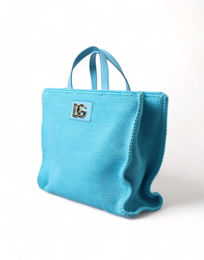 Dolce & Gabbana Turquoise Cotton Shoulder Strap Top Handle Tote Bag - Ellie Belle