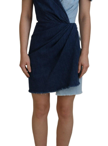Dolce & Gabbana Two Tone Blue Patchwork Denim Mini Dress
