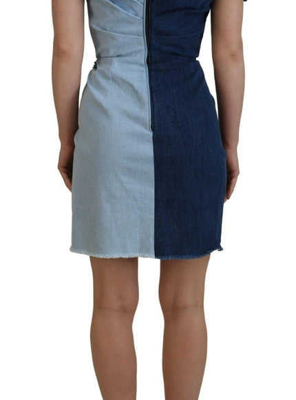 Dolce & Gabbana Two Tone Blue Patchwork Denim Mini Dress - Ellie Belle Dolce & Gabbana Two Tone Blue Patchwork Denim Mini Dress - Ellie Belle