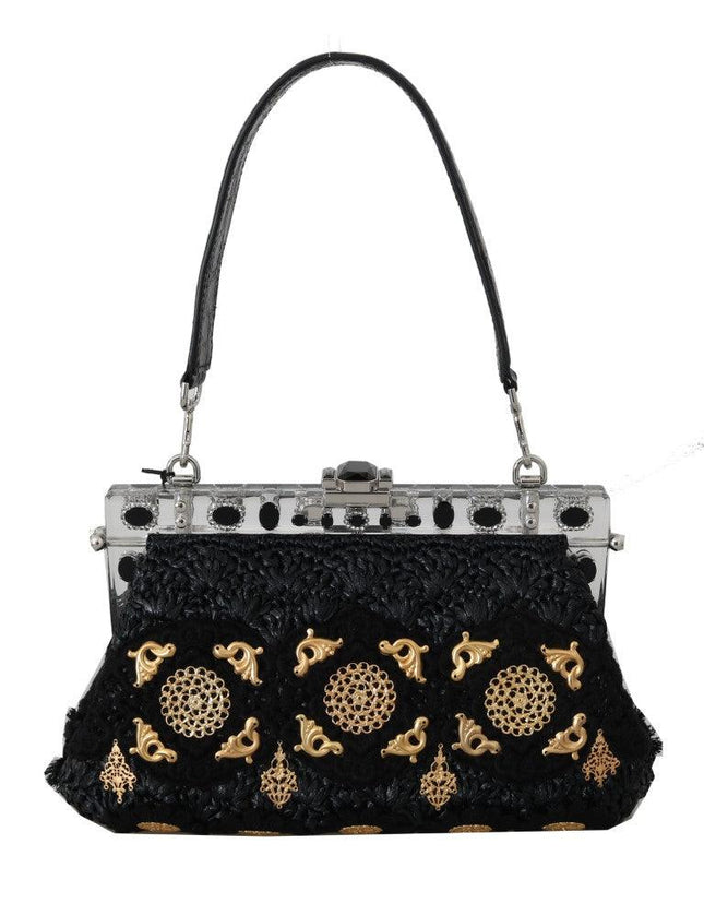 Dolce & Gabbana VANDA Black Crystal Tassel Gold Charms Party Bag - Ellie Belle