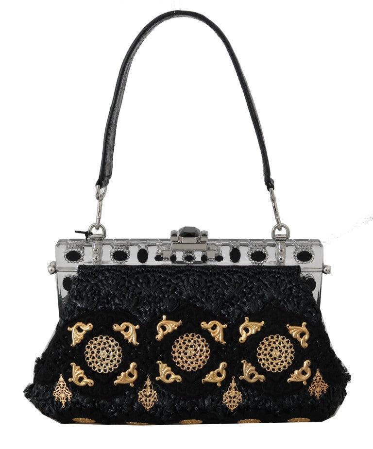 Dolce & Gabbana VANDA Black Crystal Tassel Gold Charms Party Bag - Ellie Belle