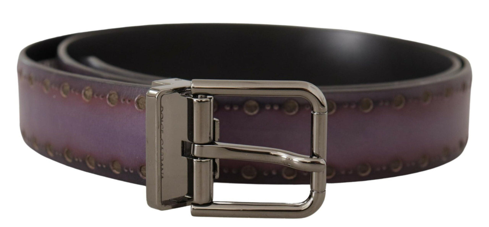 Dolce & Gabbana Violet Perforated Leather Silver Metal Buckle Belt - Ellie Belle