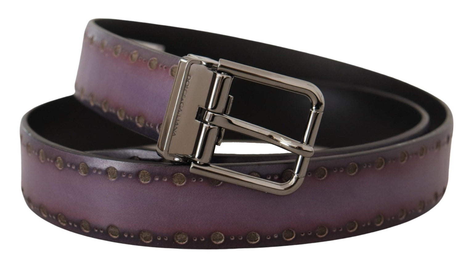 Dolce & Gabbana Violet Perforated Leather Silver Metal Buckle Belt - Ellie Belle