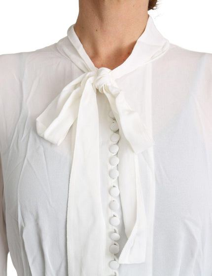 Dolce & Gabbana Viscose White Scarf Neck Long Sleeves Top - Ellie Belle