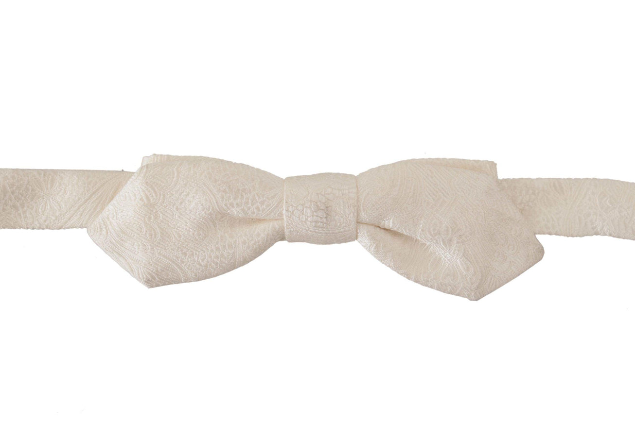 Dolce & Gabbana White 100% Silk Slim Adjustable Neck Papillon Tie - Ellie Belle