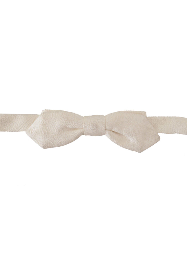 Dolce & Gabbana White 100% Silk Slim Adjustable Neck Papillon Tie - Ellie Belle