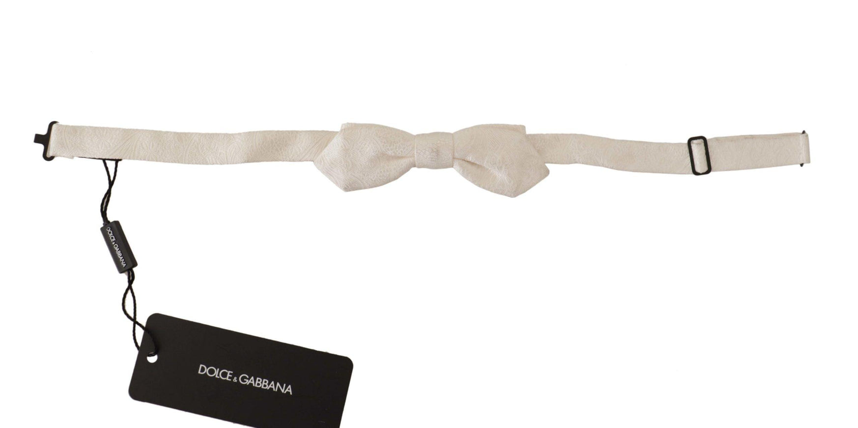 Dolce & Gabbana White 100% Silk Slim Adjustable Neck Papillon Tie - Ellie Belle