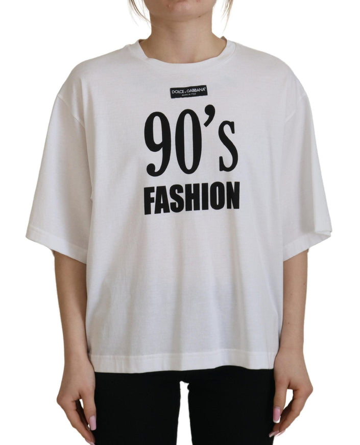 Dolce & Gabbana White 90's Fashion Round Neck Cotton T-shirt - Ellie Belle