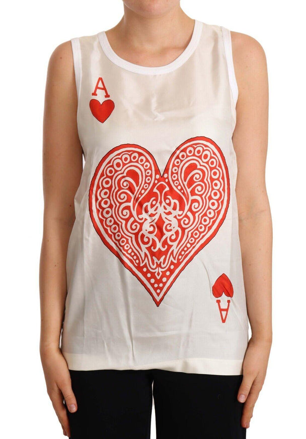 Dolce & Gabbana White Ace Of Hearts Print Sleeveless T-shirt - Ellie Belle