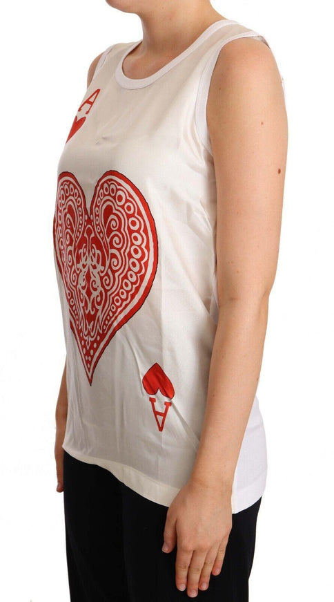 Dolce & Gabbana White Ace Of Hearts Print Sleeveless T-shirt - Ellie Belle