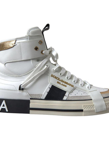 Dolce & Gabbana White and gold Leather High Top Mens Shoes - Ellie Belle