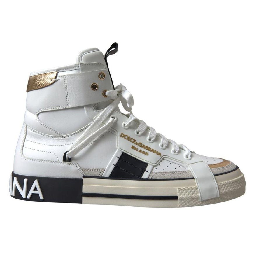 Dolce & Gabbana White and gold Leather High Top Mens Shoes - Ellie Belle