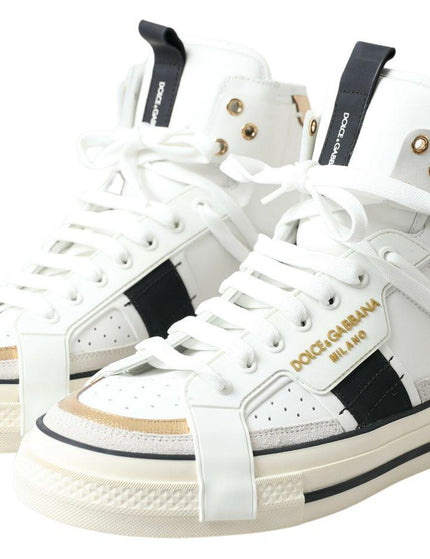 Dolce & Gabbana White and gold Leather High Top Mens Shoes - Ellie Belle