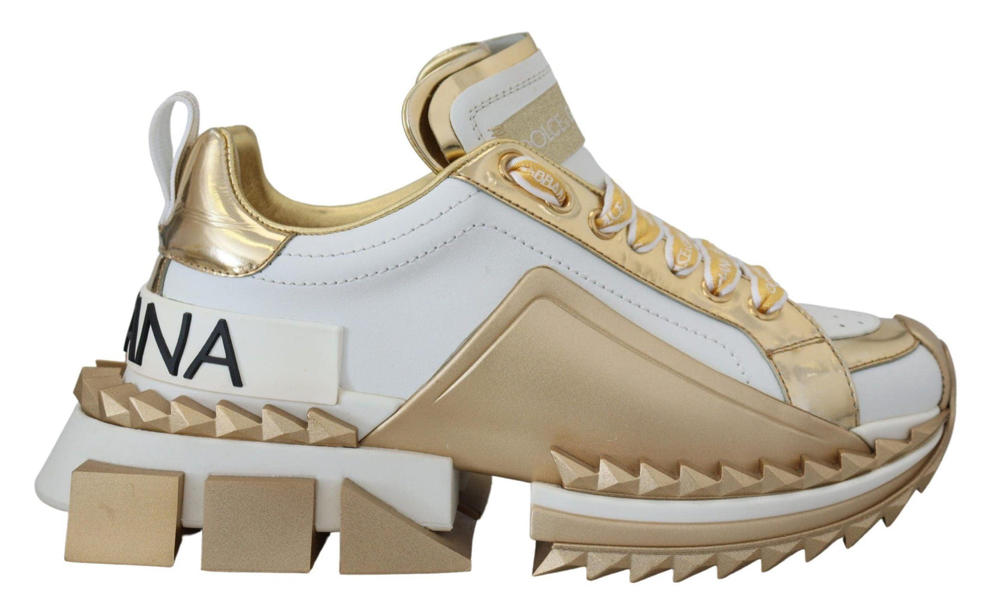 Dolce & Gabbana White and gold Super Queen Leather Shoes - Ellie Belle