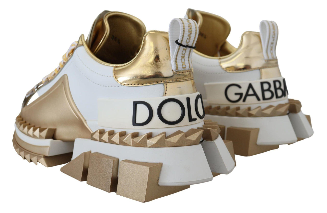 Dolce & Gabbana White and gold Super Queen Leather Shoes - Ellie Belle