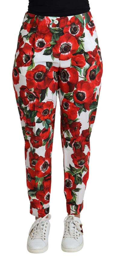 Dolce & Gabbana White Anemone Print Tapered Cotton Trouser Pant - Ellie Belle