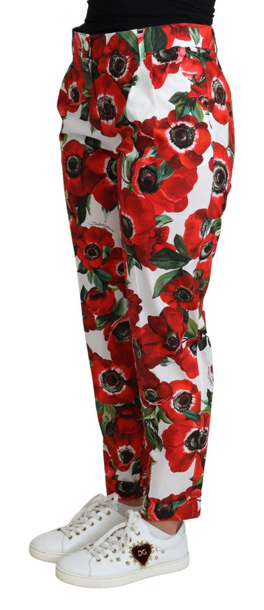 Dolce & Gabbana White Anemone Print Tapered Cotton Trouser Pant - Ellie Belle