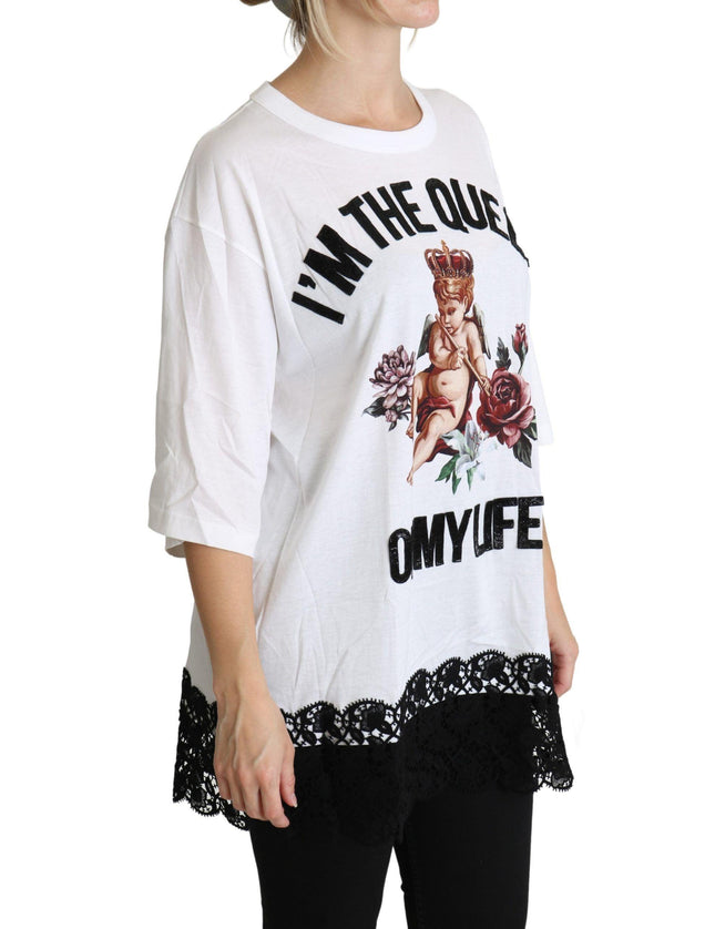 Dolce & Gabbana White Angel Print Cotton Round Neck Shirt Tops - Ellie Belle