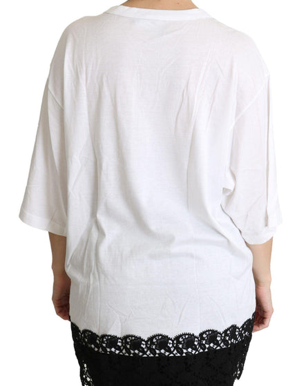 Dolce & Gabbana White Angel Print Cotton Round Neck Shirt Tops - Ellie Belle