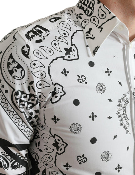Dolce & Gabbana White Bandana Print Cotton Dress Slim Shirt - Ellie Belle