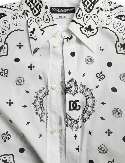 Dolce & Gabbana White Bandana Print Cotton Dress Slim Shirt - Ellie Belle