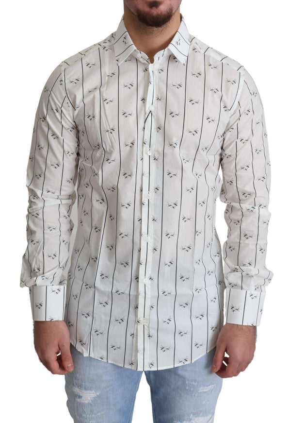 Dolce & Gabbana White Bee Print Cotton Button Down Shirt - Ellie Belle