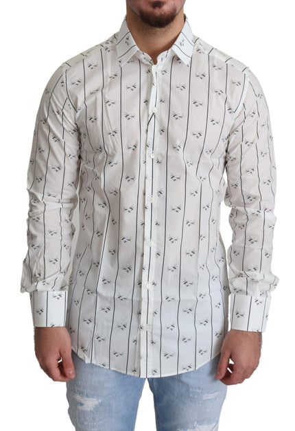Dolce & Gabbana White Bee Print Cotton Button Down Shirt - Ellie Belle