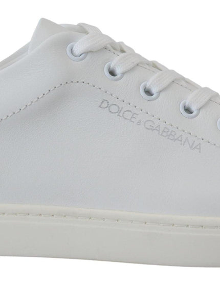 Dolce & Gabbana White Beige Leather Low Top Sneakers Shoes - Ellie Belle