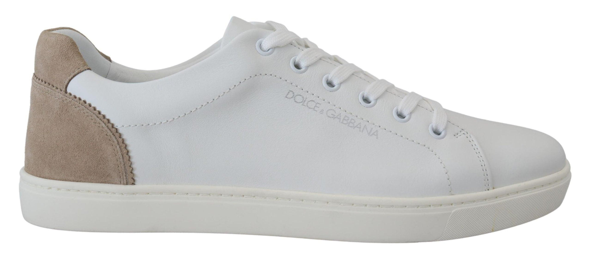 Dolce & Gabbana White Beige Leather Low Top Sneakers Shoes - Ellie Belle