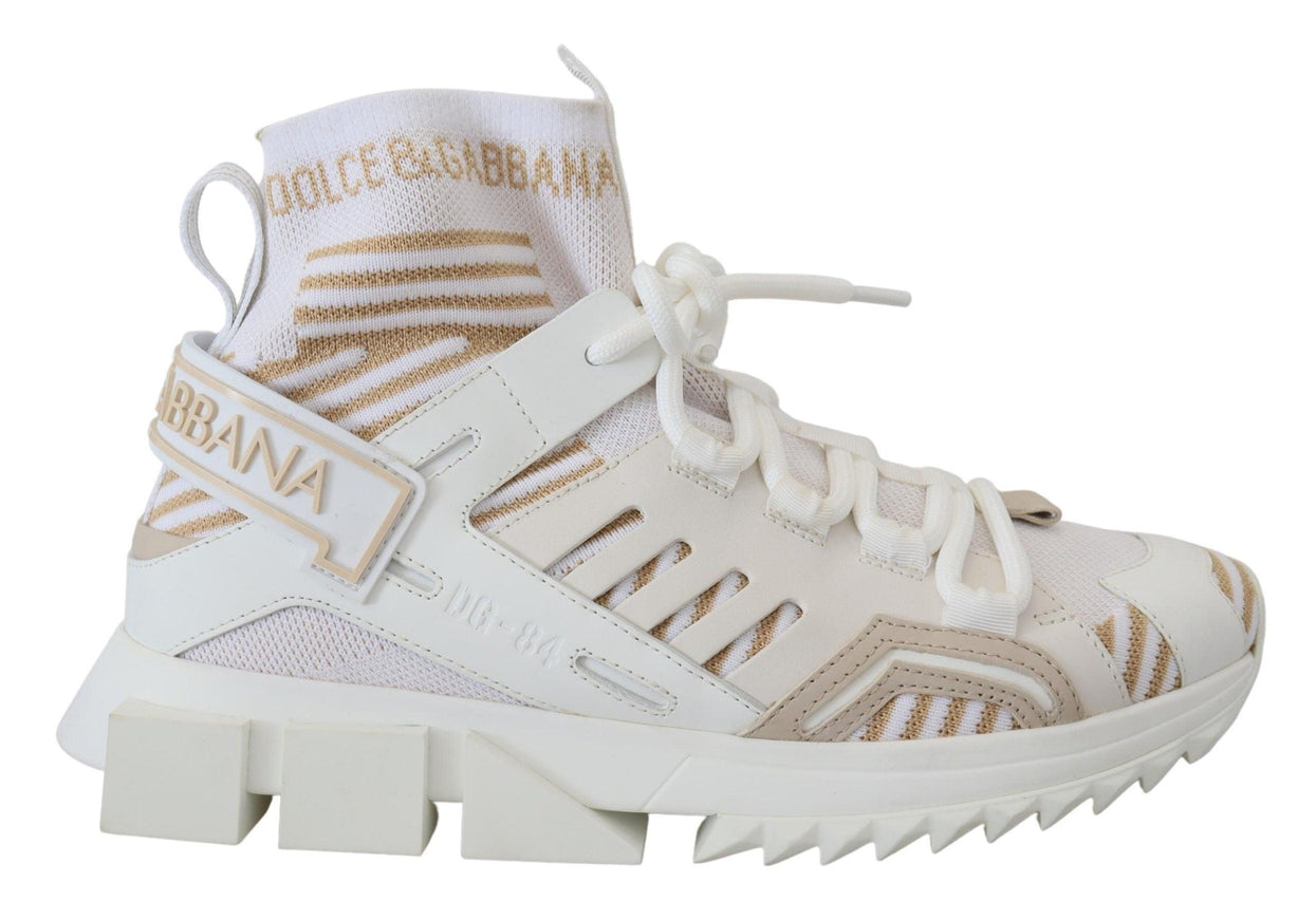 Dolce & Gabbana White Beige Sorrento Sneakers Shoes - Ellie Belle