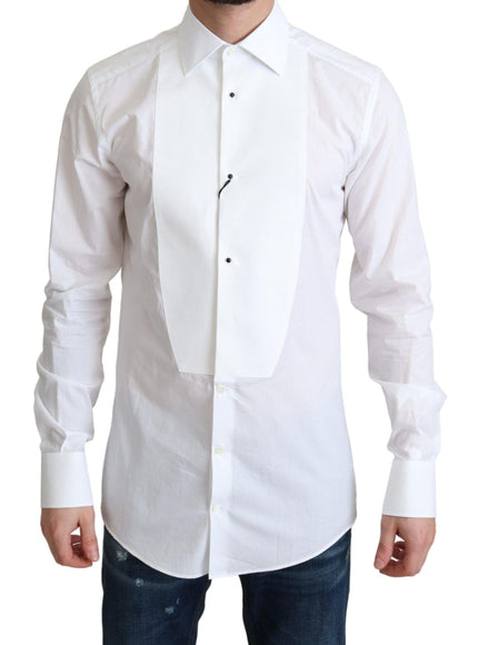 Dolce & Gabbana White Bib Cotton Poplin Men Formal Shirt