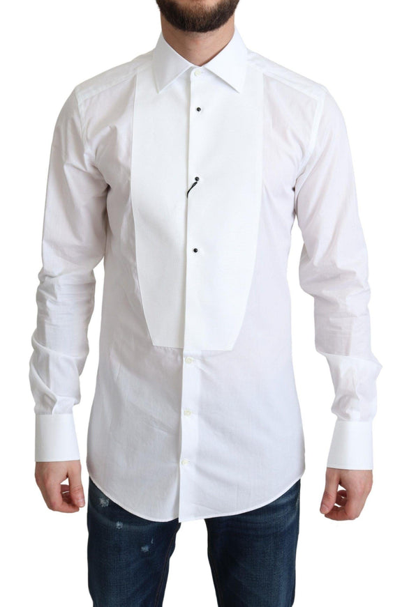 Dolce & Gabbana White Bib Cotton Poplin Men Formal Shirt - Ellie Belle