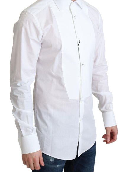 Dolce & Gabbana White Bib Cotton Poplin Men Formal Shirt