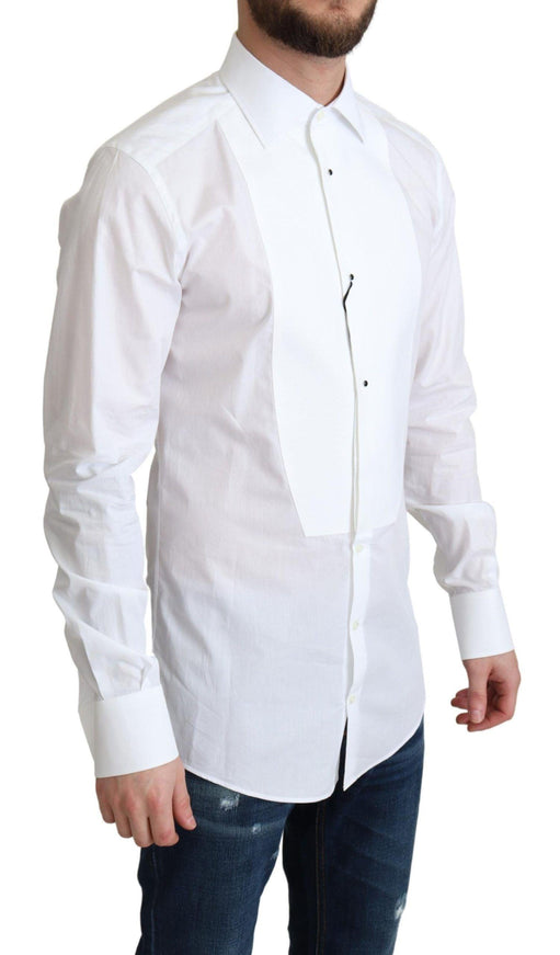 Dolce & Gabbana White Bib Cotton Poplin Men Formal Shirt - Ellie Belle